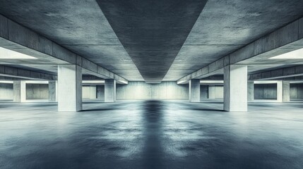 Obraz premium Empty Concrete Parking Garage with Beams and Columns