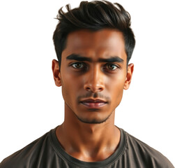 Fototapeta premium Sad Indian young man isolated on transparent background