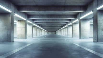 Obraz premium Concrete Parking Garage Interior with Fluorescent Lighting