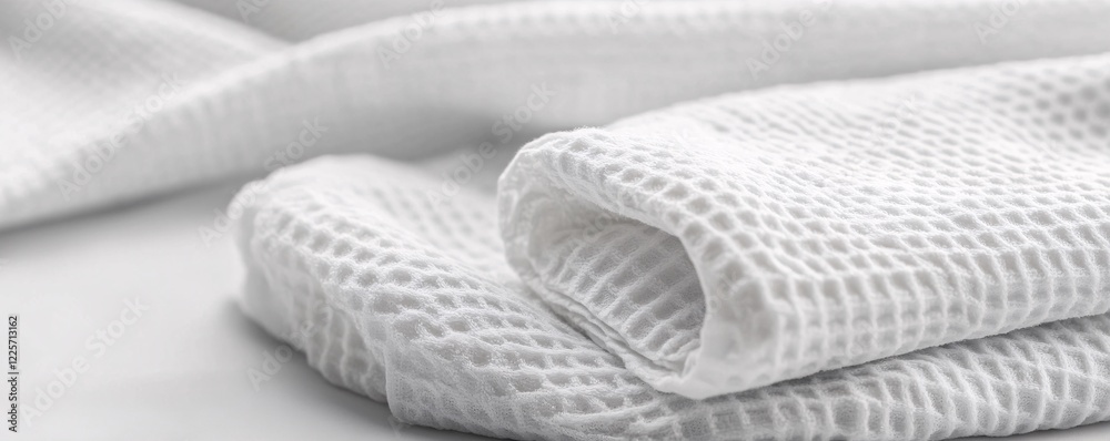 Poster White waffle fabric texture background lying on the table