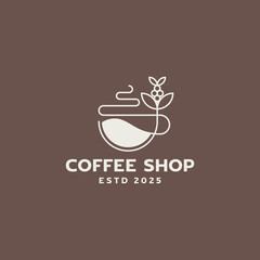 Coffee shop line art logo design 