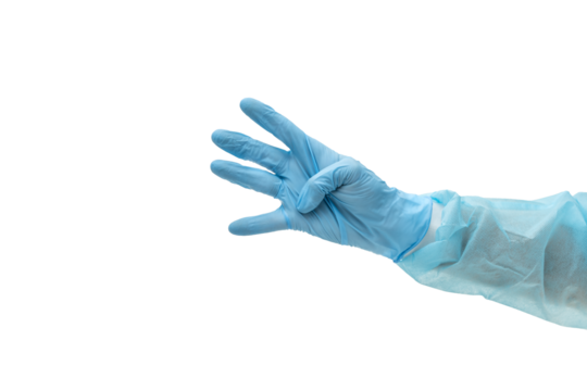 Doctor's Hand in Latex Glove Showing Four Fingers - Transparent PNG