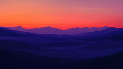 Orange dunes and mountains, orange-purple sunset palette