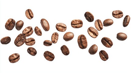 Obraz premium Roasted coffee beans in motion, symbolizing energy and the coffee industry. Ideal for packaging and marketing materials.