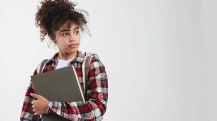 Obraz premium portrait of a young schoolgirl carrying books isolated on white