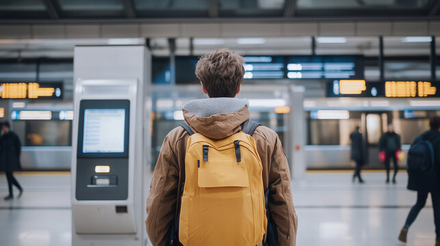 Person Seeking Assistance at Train Station Ticket Machine Malfunction