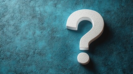 White question mark on blue textured background