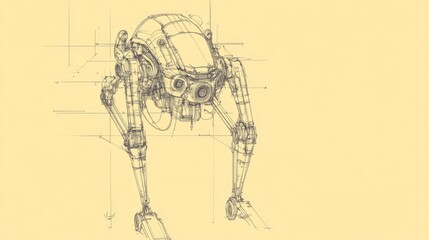 Fototapeta premium Sketch of a four-legged robot, detailed mechanical design.