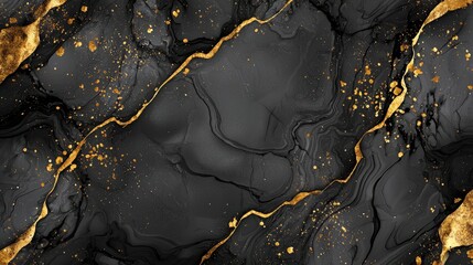 Fototapeta premium Abstract black and gold marble texture, symbolizing luxury and elegance, ideal for design projects and artistic backgrounds.