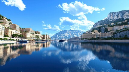 Obraz premium Coastal Town and Calm Sea