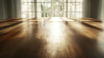Fototapeta premium A wooden table with a window in the background