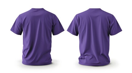 Front and Back View of Purple T-Shirt Isolated on White Background