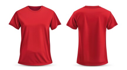 Front and back view of red t-shirt isolated on white background for retail apparel branding and custom fashion design templates.