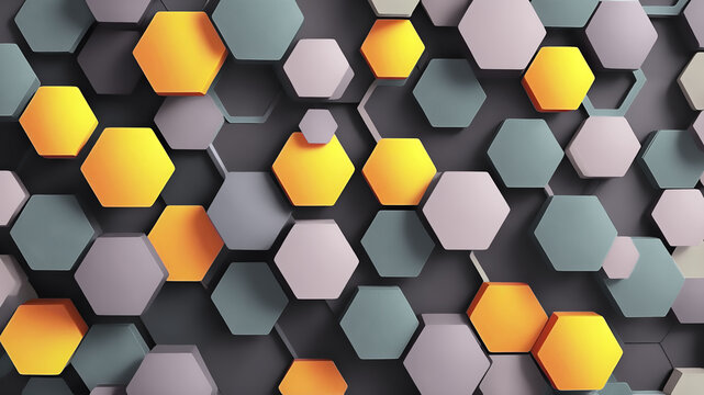 abstract geometric background with bright glossy 3d hexagons and copy space for text