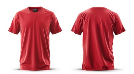 Front and back view of red t-shirt isolated on white background for fashion retail, branding mockups, and print-ready designs.