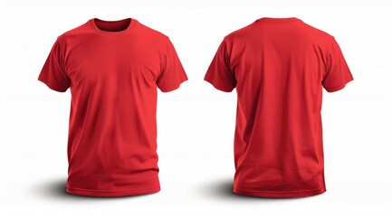 Front and back view of red t-shirt mockup isolated on white background for t-shirt printing, fashion design, and branding mockups.