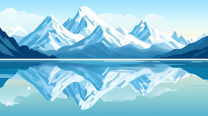 Crystal clear water reflects snow-capped peaks, snow, reflect. Crystal Peaks. Illustration