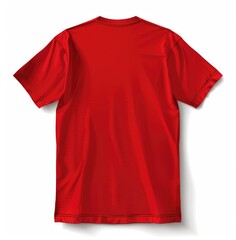 High-quality back view of red t-shirt isolated on white background for t-shirt mockups, clothing design templates, and fashion branding.