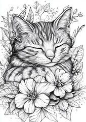 Sleepy Cat Coloring Pages
