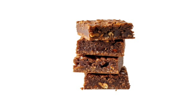 Pecan pie bars, stacked on top of each other, food photography, delicious, mouthwatering. Mockup for national pecan month, delicious sweet food, transparent background. Design element for poster, bann