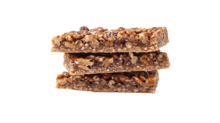 Pecan pie bars, stacked on top of each other, food photography, delicious, mouthwatering. Mockup for national pecan month, delicious sweet food, transparent background. Design element for poster, bann