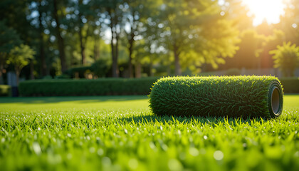 Contemporary home with soft artificial grass in the front yard, designed for a natural aesthetic, environmentally friendly landscaping, and a vibrant, clean outdoor surface.