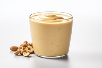 Creamy Vegan Cashew Cheese Sauce in a Glass Bowl on White Background - Dairy-Free Parmesan and Cheddar Alternative