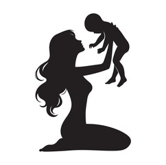 Woman playing with her baby  silhouette vector illustration