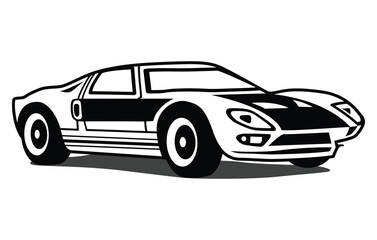 Abstract Classic vintage sports car silhouette vector 
illustration in black and white drawing style on a 
white background,coloring book.