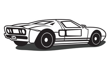 Abstract Classic vintage sports car silhouette vector 
illustration in black and white drawing style on a 
white background,coloring book.