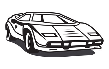 Abstract Classic vintage sports car silhouette vector 
illustration in black and white drawing style on a 
white background,coloring book.