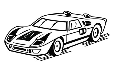 Abstract Classic vintage sports car silhouette vector 
illustration in black and white drawing style on a 
white background,coloring book.