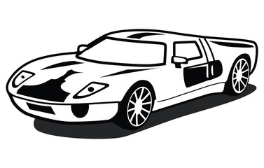 Abstract Classic vintage sports car silhouette vector 
illustration in black and white drawing style on a 
white background,coloring book.
