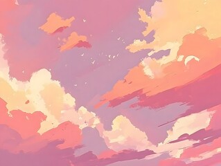 Pastel Pink Sunset Sky: Dreamy Cloudscape Painting
