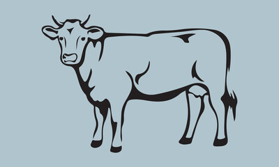 Fototapeta premium Print create cow silhouette vector style with white background 'illustration, vector, cow, mammal, animal, symbol, black and white, cowboy, drop, gardening, horizontal, horse, lifestyles, rain, seed, 