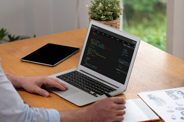 Software development programming on computer screen for brisk application and program coding