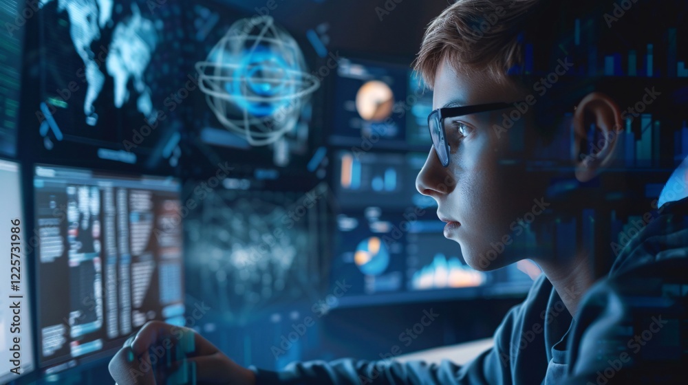 Fototapete Software developer is working late at night on a complex project