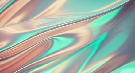 Naklejka premium Iridescent abstract silk waves in aqua and peach tones