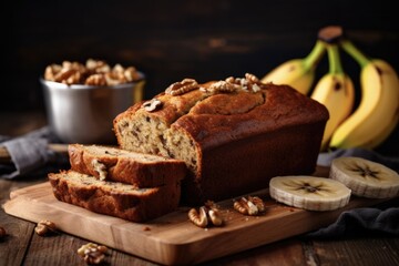 Freshly Baked Banana Walnut Bread - Delicious Loaf of Nourishing & Healthy Dessert for Breakfast, Brunch and Snack Time