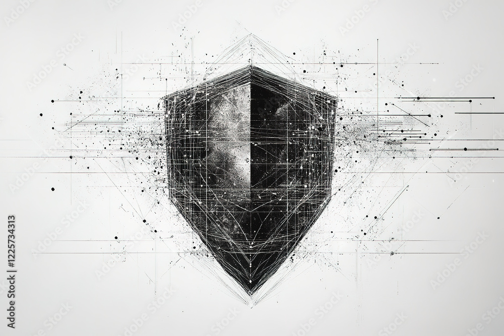 Fototapete Security Shield protection form lines, triangles and particle style design