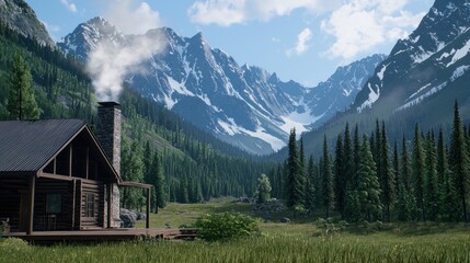 Obraz premium Secluded Mountain Cabin