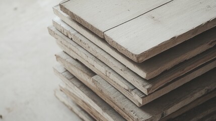 Stack of weathered light wood planks.