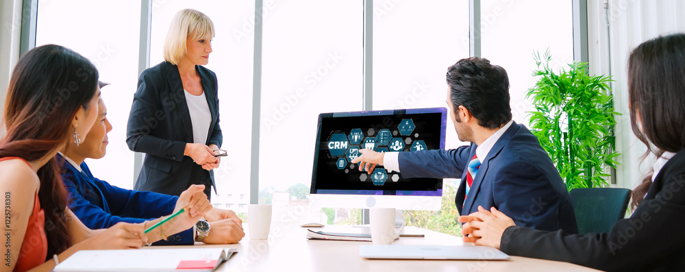 Wall mural customer relationship management system on modish computer for crm business and enterprise