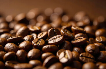 Background of coffee beans. Top view, flatlay, copy space