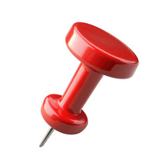A vibrant red push pin stands upright, ideal for office organization, isolated on a transparent background. PNG