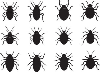 A set of insects silhouettes for flat design. Hand drawn vector illustration