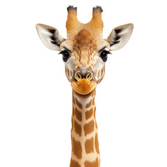 Fototapeta premium Giraffe displays a charming expression against a white background, isolated on a transparent background. PNG