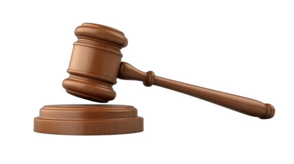 Gavel hitting sound block represents legal proceedings and justice, isolated on a transparent background. PNG