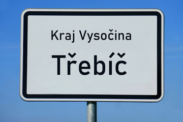 Ortsschild Kraj Vysočina Třebíč
