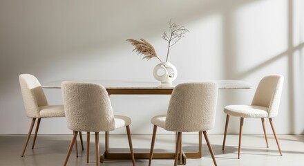 Minimalist dining room with modern table and chairs in natural light